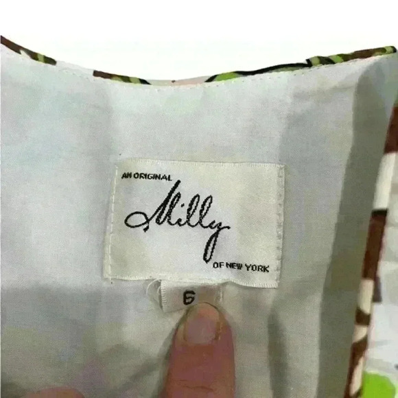 Milly Cotton Green Brown Floral Flower Print Pattern Sleeveless Sheath Dress 6 - Picture 3 of 10